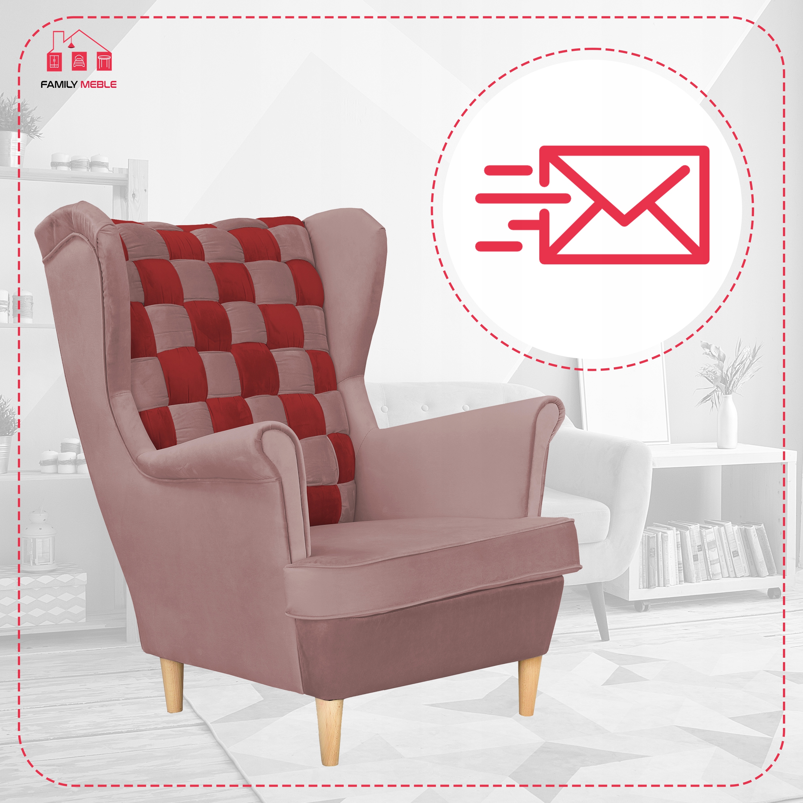 Fotel uszak Carol Duo skandynawski Family Meble liliowo bordowy paski - obrazek 4