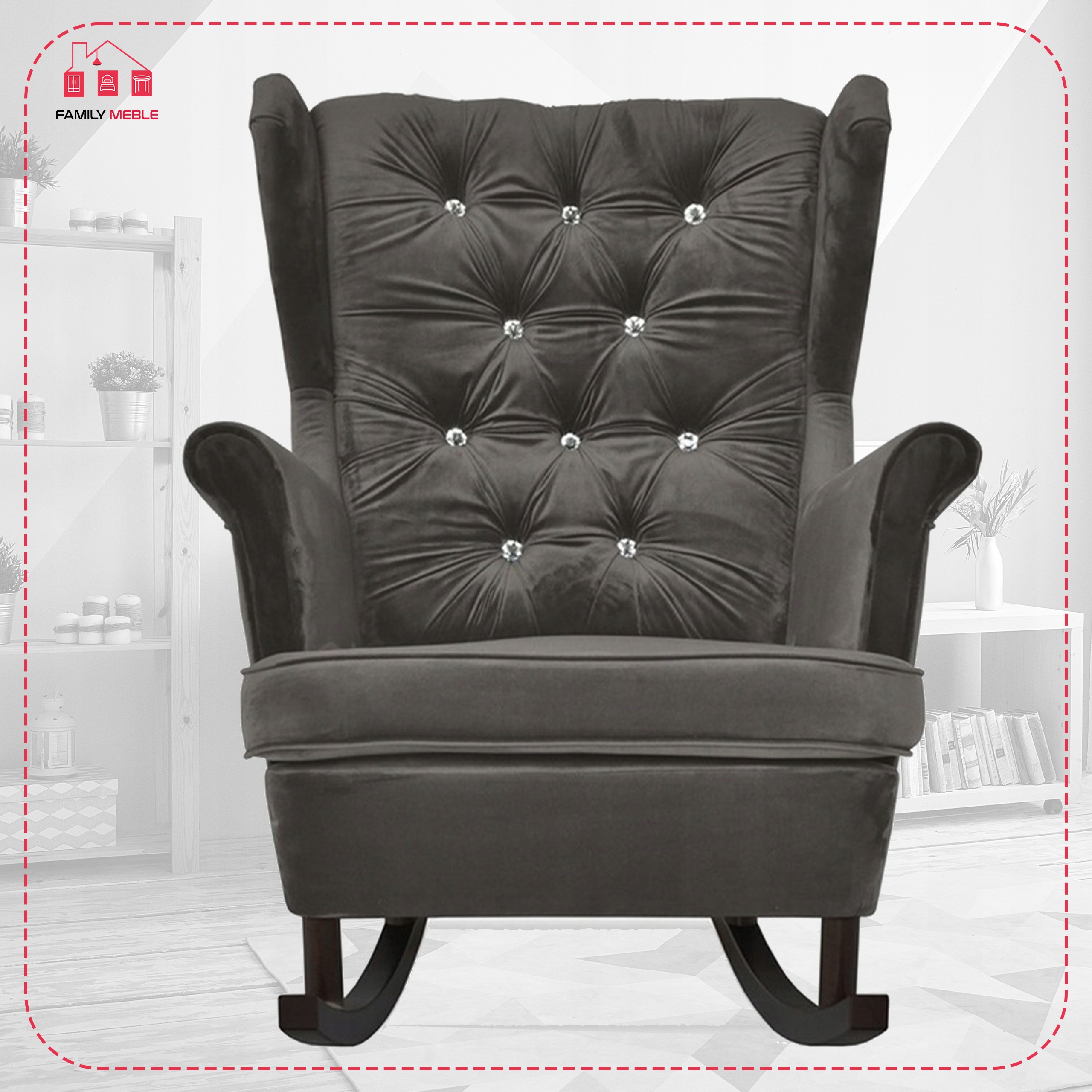 Fotel uszak Gaja bujany skandynawski Family Mebl brunatny szaro czarny - obrazek 4