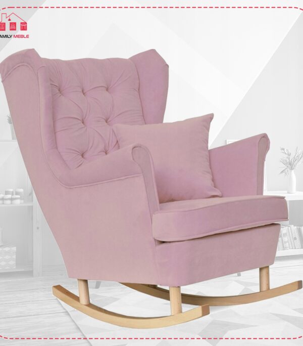 Fotel uszak Gaja bujany skandynawski Family Meble róż bujak na płozach