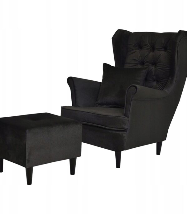 Fotel uszak Gaja z podnóżkiem skandynawski Family Meble ciemno szary