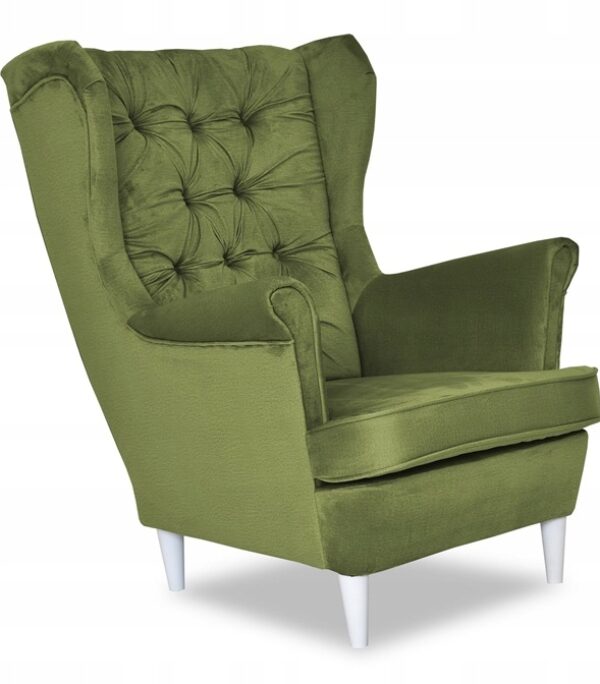 Fotel uszak Gaja skandynawski Family Meble oliwkowy jasny zielony