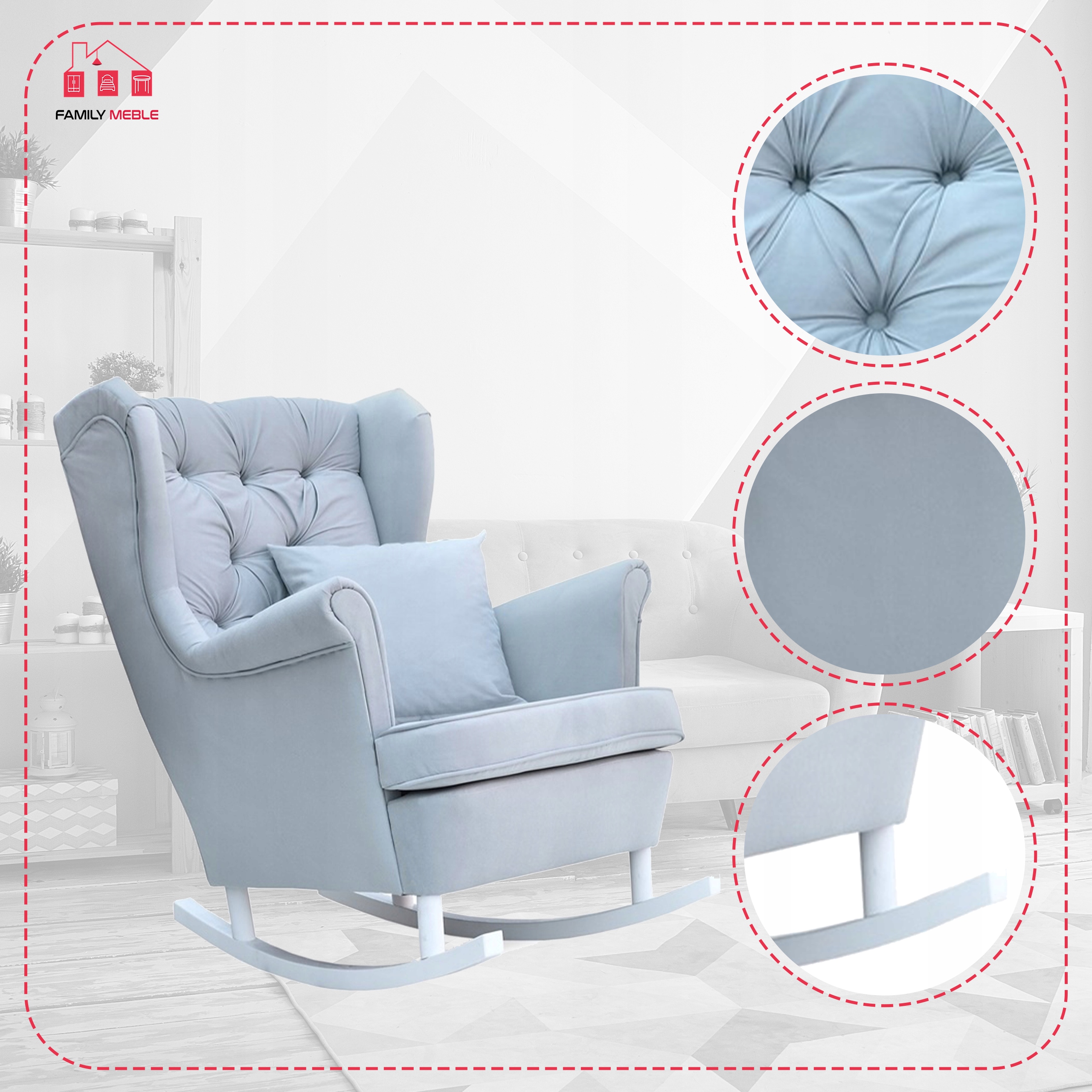 Fotel uszak bujany skandynawski Gaja Family Meble perłowy niebieski - obrazek 7
