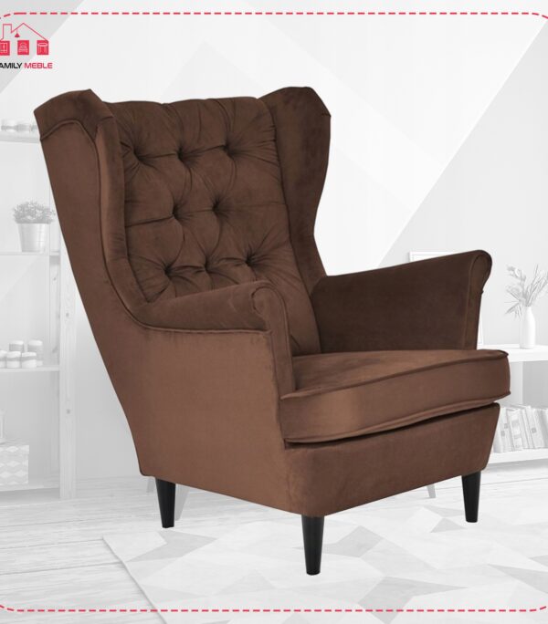 Fotel uszak Gaja skandynawski Family Meble brązowy czekoladowy beżowy