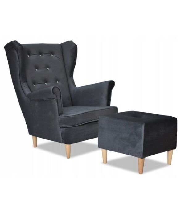 Fotel uszak Diana z podnóżkiem skandynawski Family Meble szary klasyk