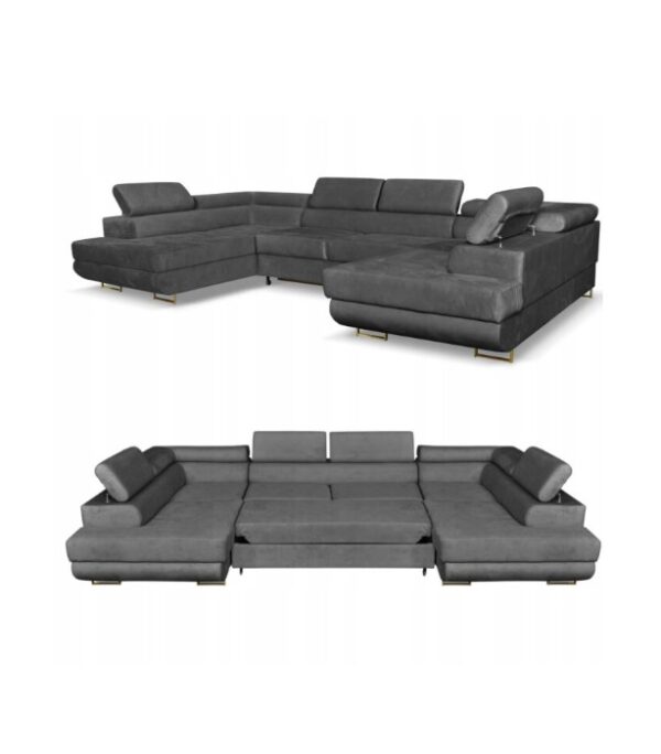 Narożnik kształt U rozkładany funkcja spania Bosso Family meble gama kolorów