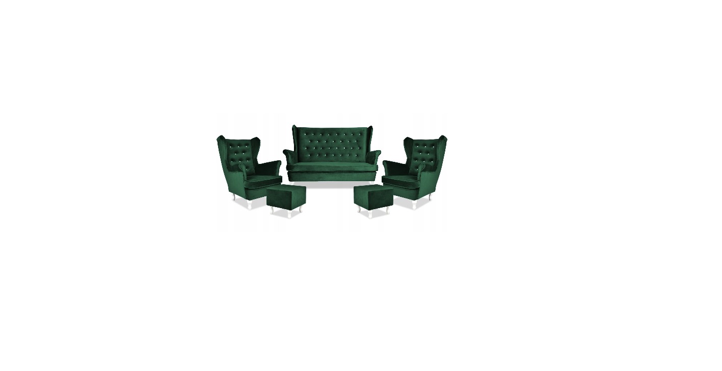 Zestaw wypoczynkowy mebli uszak Diana sofa fotele pufy Family Meble komplet