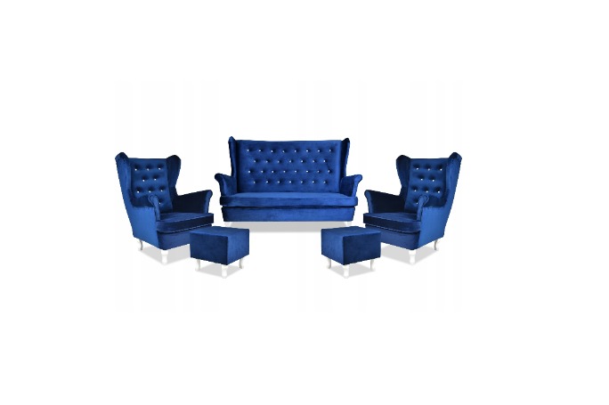 Zestaw wypoczynkowy mebli uszak Diana sofa fotele pufy Family Meble komplet