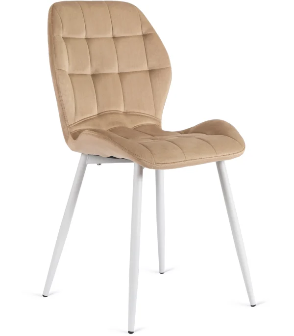 Krzesło LUCKY Beżowe z Białymi Nogami Welurowe