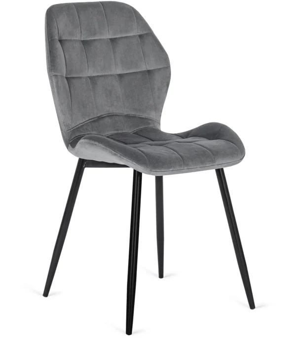Krzesło LUCKY Szare Welurowe z czarnymi nogami