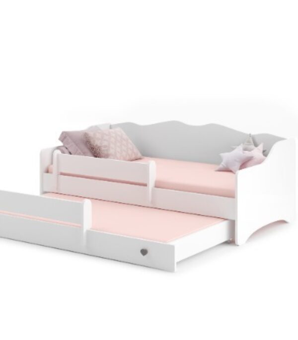 Łóżko podwójne EMMA WHITE II 160×80 – Białe / Szare uchwyty