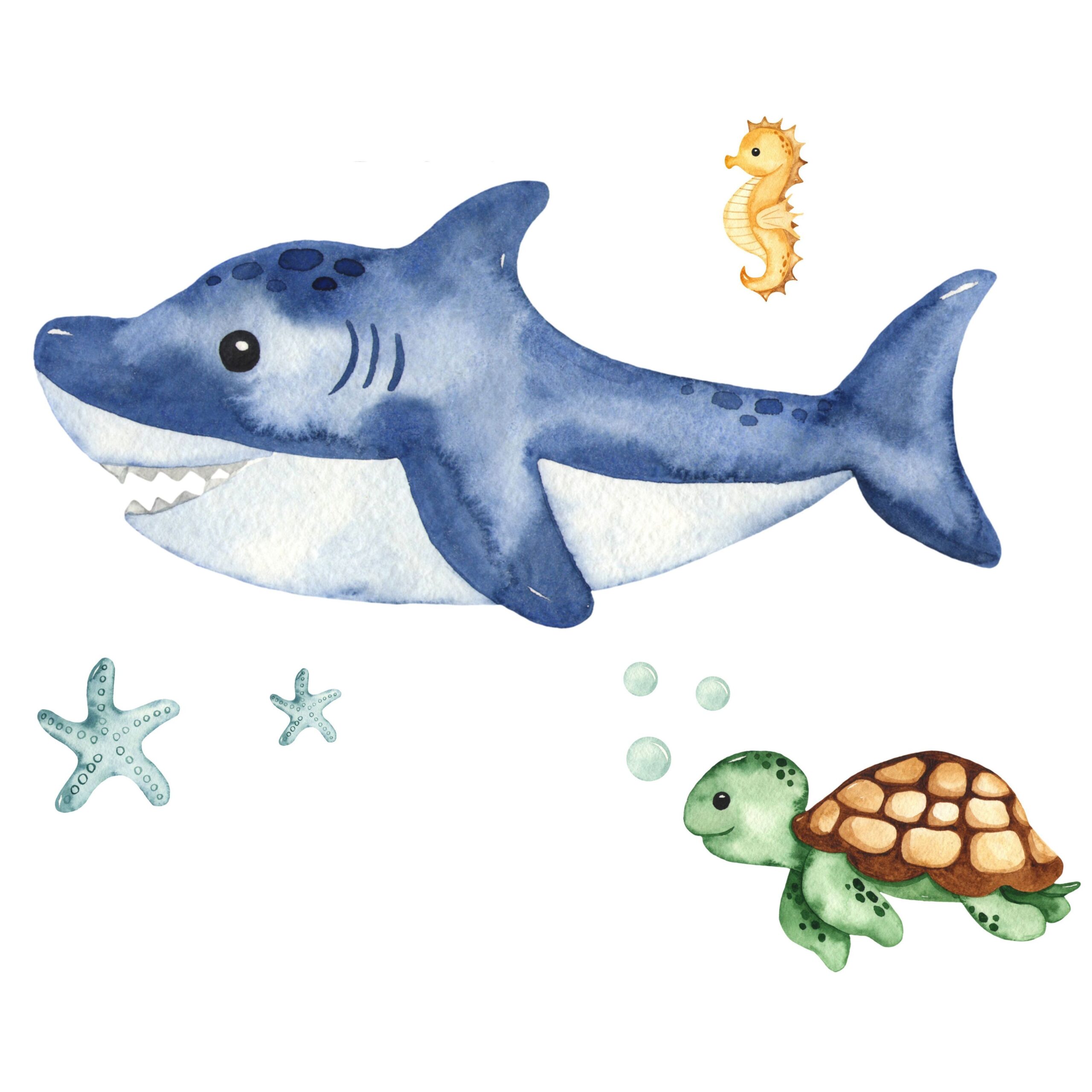 Łóżko dziecięce LUK 140x70 barierka szuflada grafika - Rekin - obrazek 3