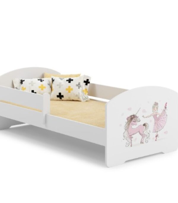 Łóżko dziecięce LUK 140×70 barierka grafika – Dziewczynka z jednorożcem
