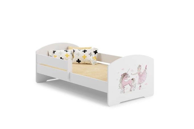 Łóżko dziecięce LUK 140x70 barierka grafika - Dziewczynka z jednorożcem