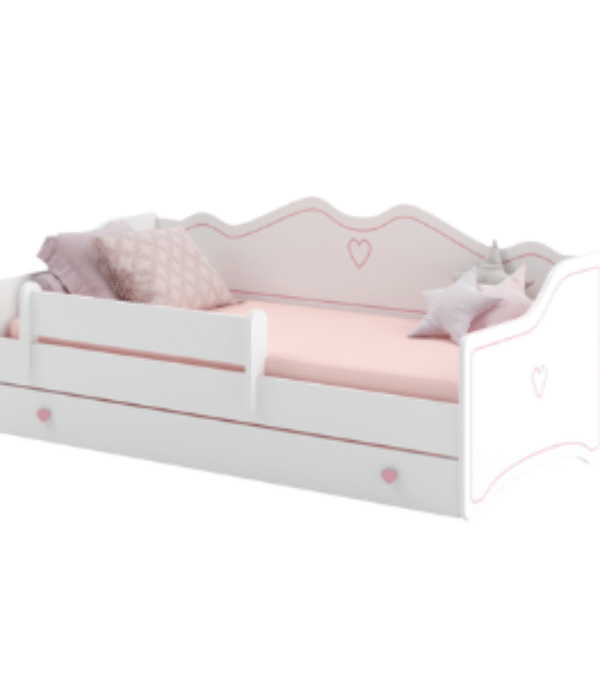Łóżko dziecięce EMMA 180×80 z materacem – Białe / Różowe