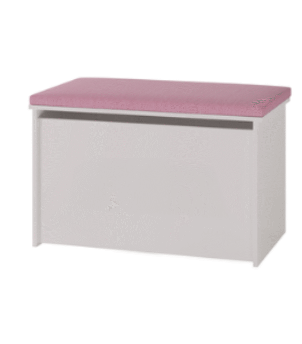 Skrzynia na zabawki DARIA – Biała, panel różowy