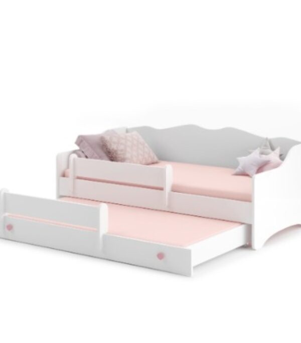 Łóżko podwójne EMMA WHITE II 160×80 – Białe / Różowe uchwyty