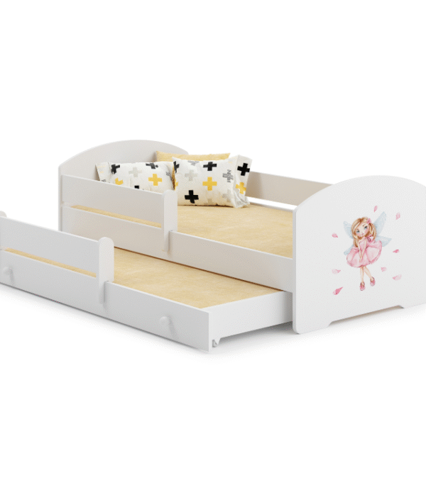 Łóżko dziecięce podwójne wysuwane LUK II 160×80 – Dziewczynka ze skrzydełkami