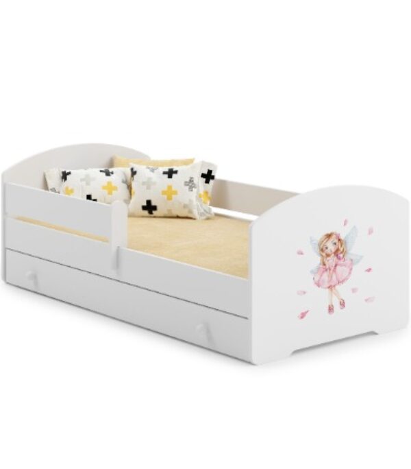 Łóżko dziecięce LUK 160×80 barierka szuflada grafika – Dziewczynka ze skrzydełkami