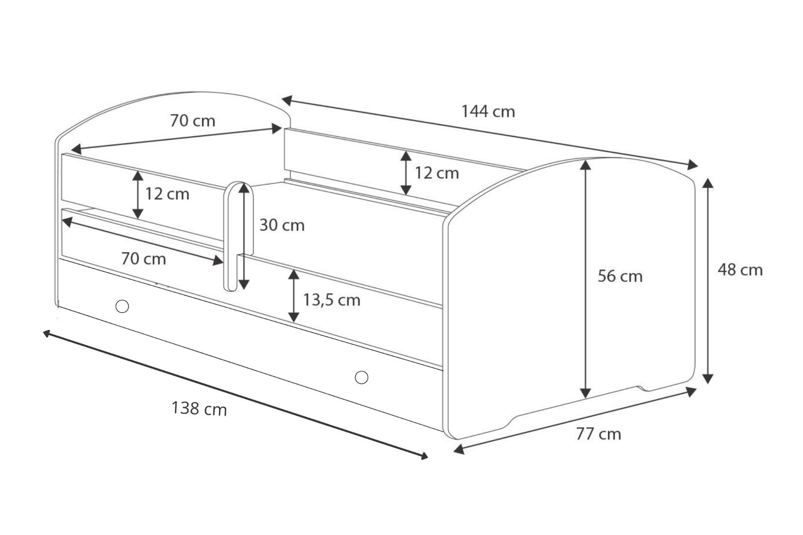 Łóżko dziecięce LUK 140x70 barierka szuflada grafika - Rekin - obrazek 6
