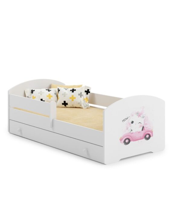Łóżko dziecięce LUK 160×80 barierka szuflada grafika – Kot