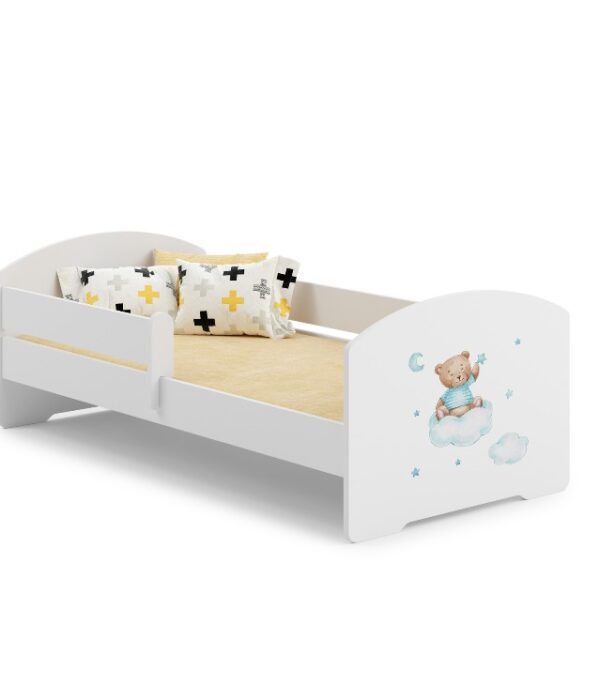 Łóżko dziecięce LUK 160×80 barierka grafika – Niebieski Miś