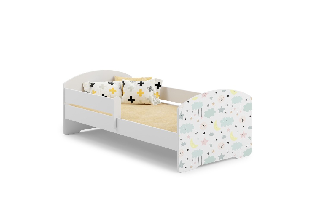 Łóżko dziecięce LUK 140x70 barierka grafika - Gwiazdki