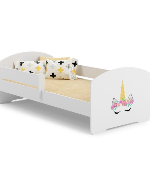Łóżko dziecięce LUK 140×70 barierka grafika – Jednorożec