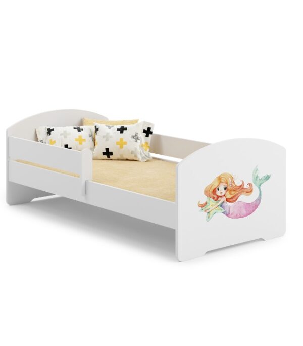 Łóżko dziecięce LUK 140×70 barierka grafika – Syrenka