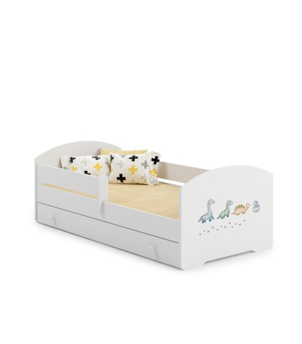 Łóżko dziecięce LUK 160×80 barierka szuflada grafika – Dinozaury