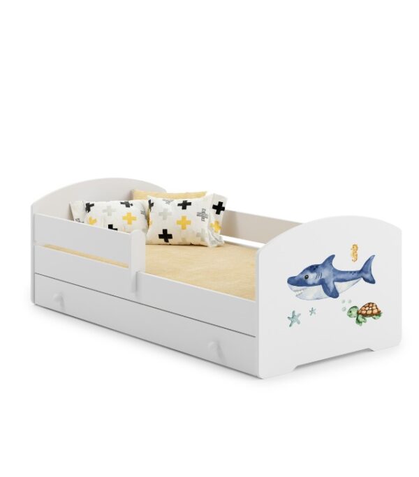 Łóżko dziecięce LUK 160×80 barierka szuflada grafika – Rekin