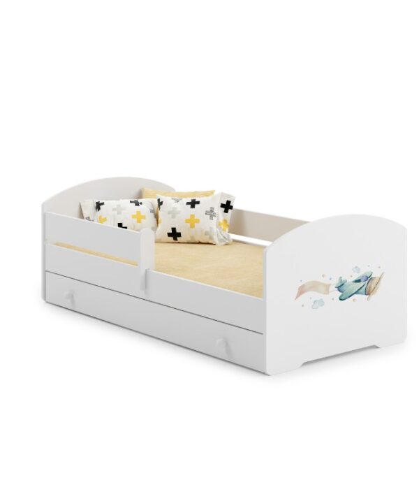 Łóżko dziecięce LUK 160×80 barierka szuflada grafika – Samolot