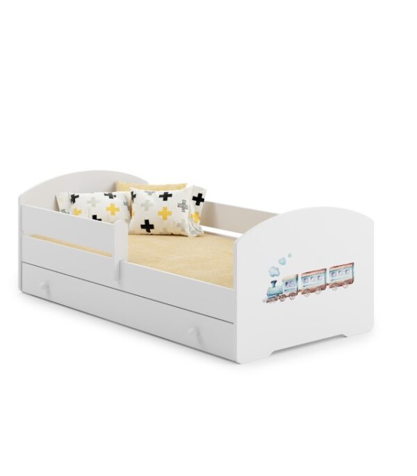 Łóżko dziecięce LUK 160×80 barierka szuflada grafika – Pociąg