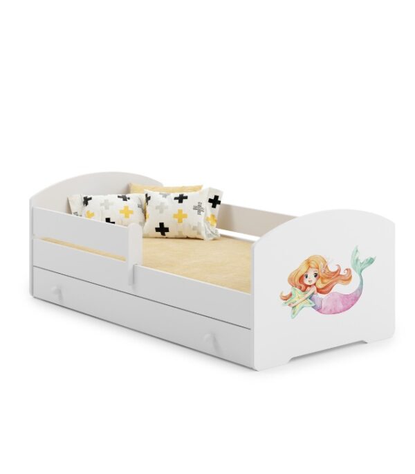 Łóżko dziecięce LUK 160×80 barierka szuflada grafika – Syrenka