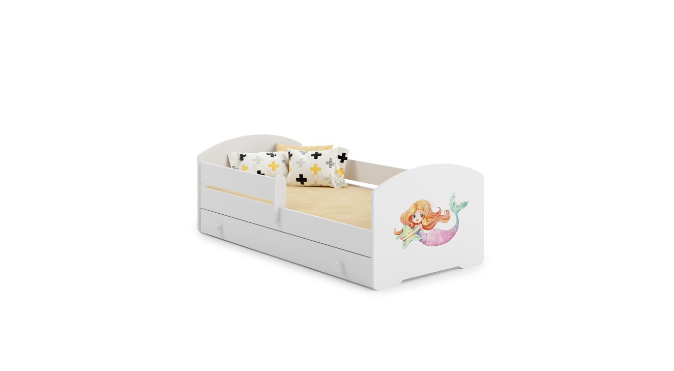 Łóżko dziecięce LUK 140x70 barierka szuflada grafika - Syrenka