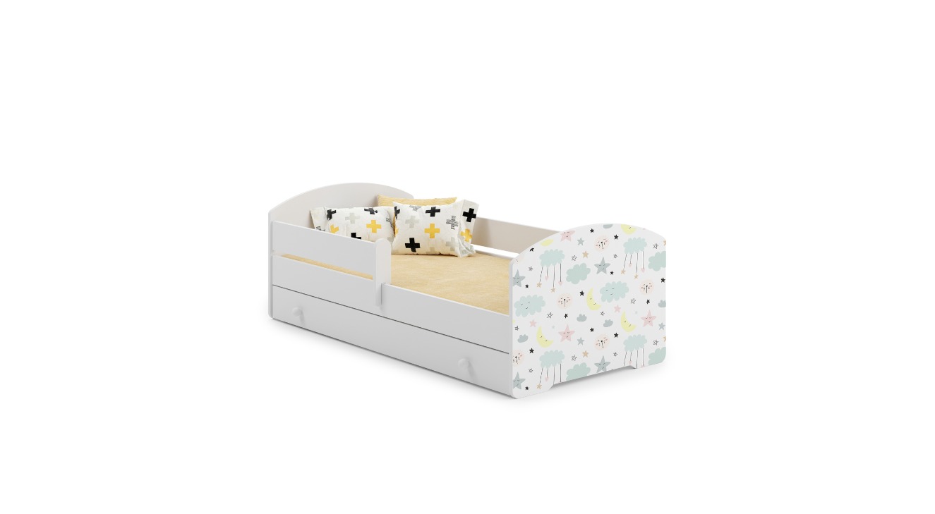 Łóżko dziecięce LUK 140x70 barierka szuflada grafika - Gwiazdki