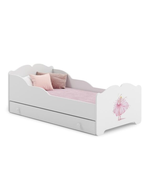 Łóżko dziecięce pojedyncze ANNA 140×70 z szufladą – Baletnica w koronie