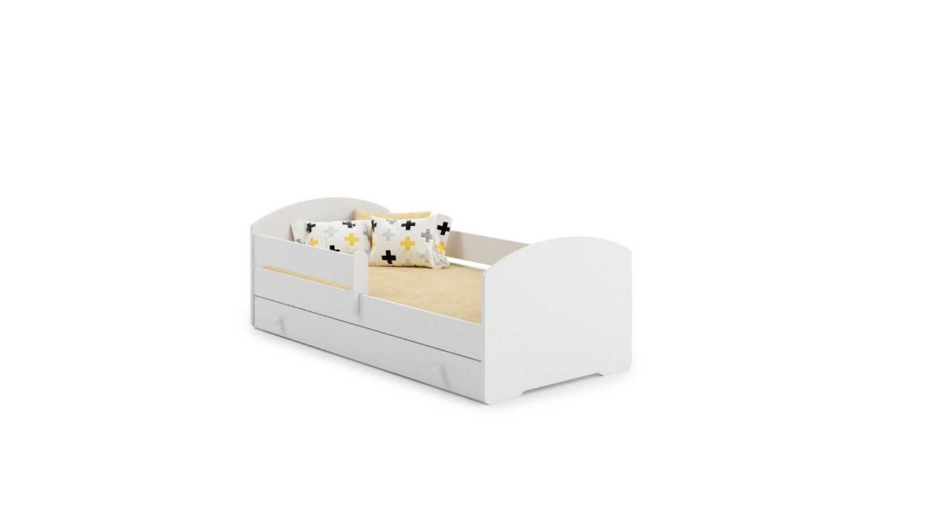 Łóżko dziecięce LUK 140x70 barierka szuflada materac - Biały