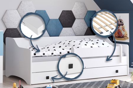 Łóżko pojedyncze ERYK 180x80 - Białe, uchwyty czarne - obrazek 7