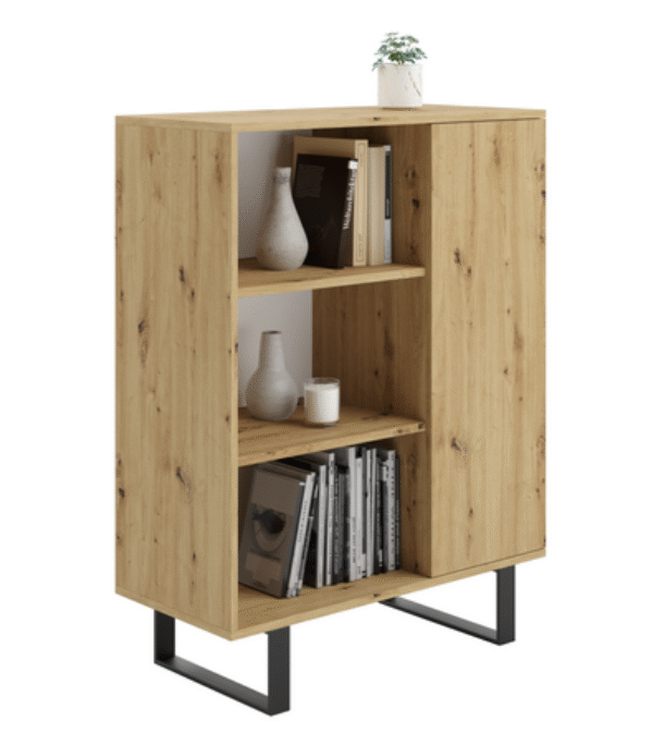 Komoda FONDI szafka z regałem loft, nogi metalowe – Dąb Artisan