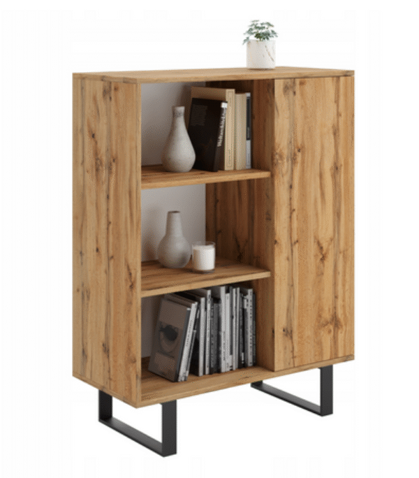 Komoda FONDI szafka z regałem loft, nogi metalowe – Dąb Craft