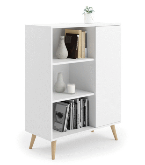 Komoda FONDI szafka z regałem skandynawska nogi drewniane – Biały