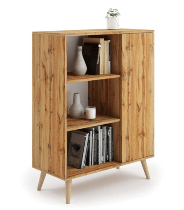 Komoda FONDI szafka z regałem skandynawska nogi drewniane – Dąb Craft