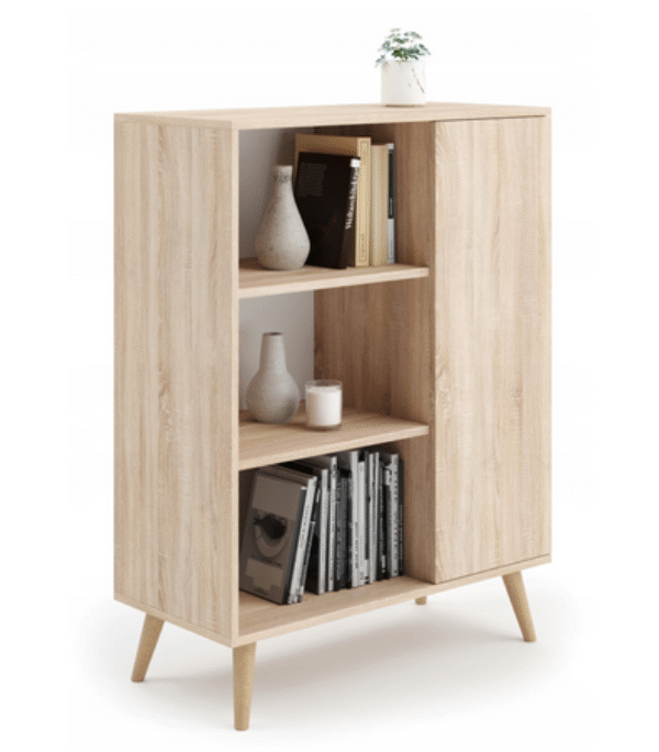 Komoda FONDI szafka z regałem skandynawska nogi drewniane – Dąb Sonoma