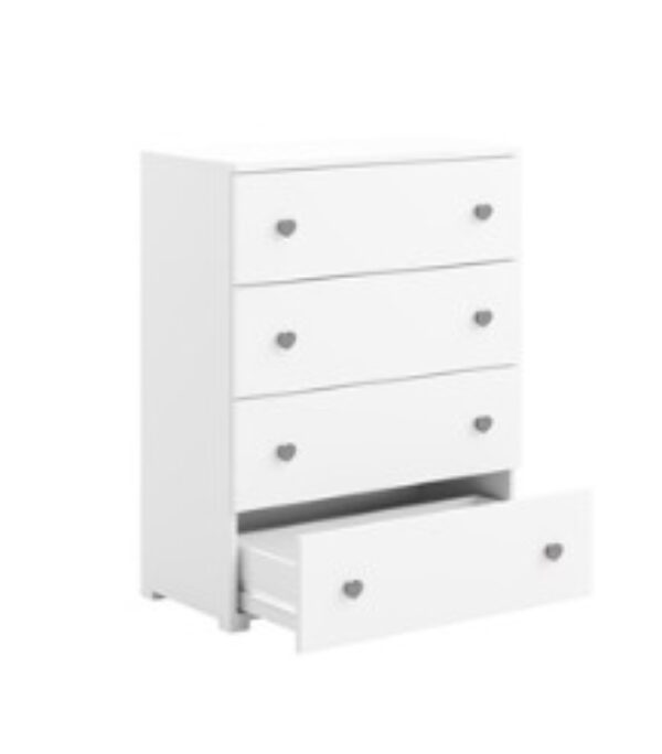 Komoda EMILY z szufladami uchwyty szare serca – Biała