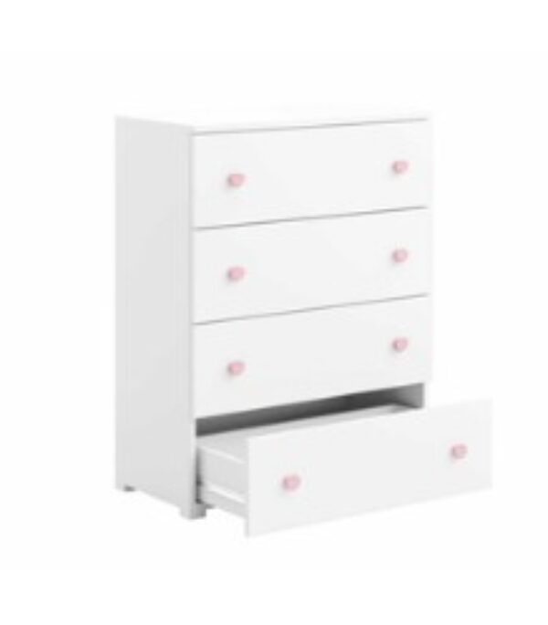 Komoda EMILY z szufladami uchwyty różowe serca – Biała