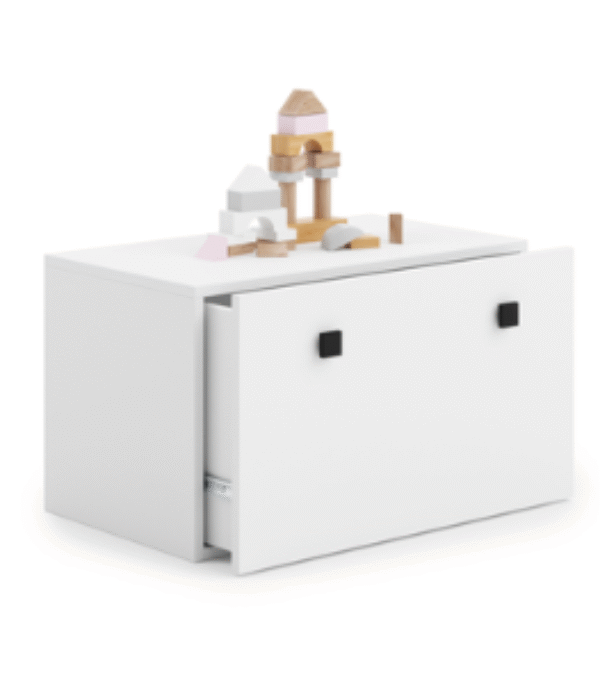 Skrzynia na zabawki INGA – Biała, uchwyty czarne