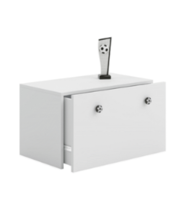 Skrzynia na zabawki INGA – Biała, uchwyty piłka nożna