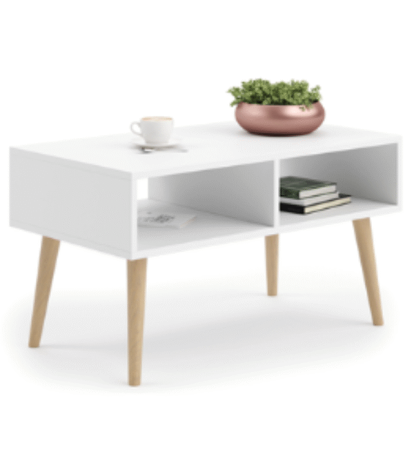 Stolik kawowy SANDI skandynawski nogi drewniane – Biały