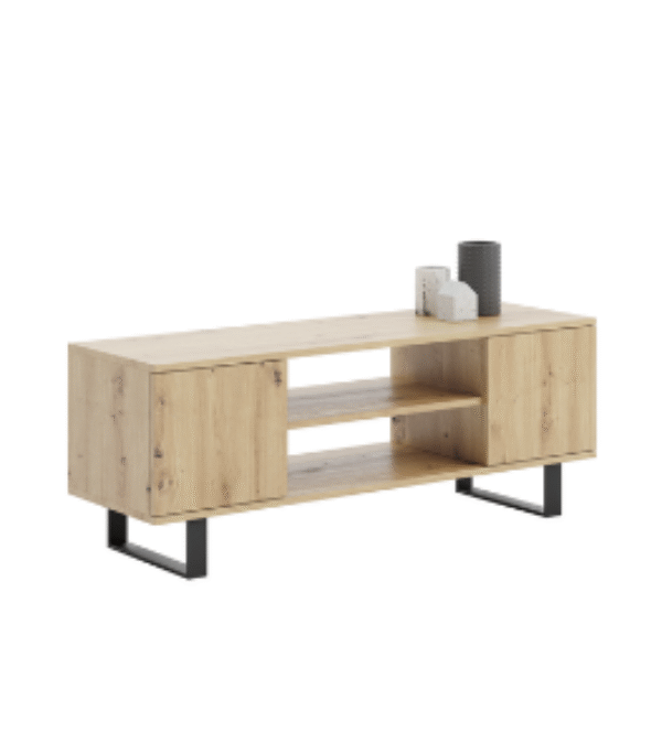 Szafka RTV FOCUS 155 cm loft, nogi metalowe – Dąb Artisan