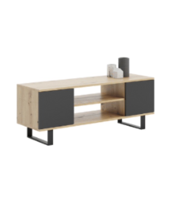 Szafka RTV FOCUS 155 cm loft, nogi metalowe – Dąb Artisan / Czarny